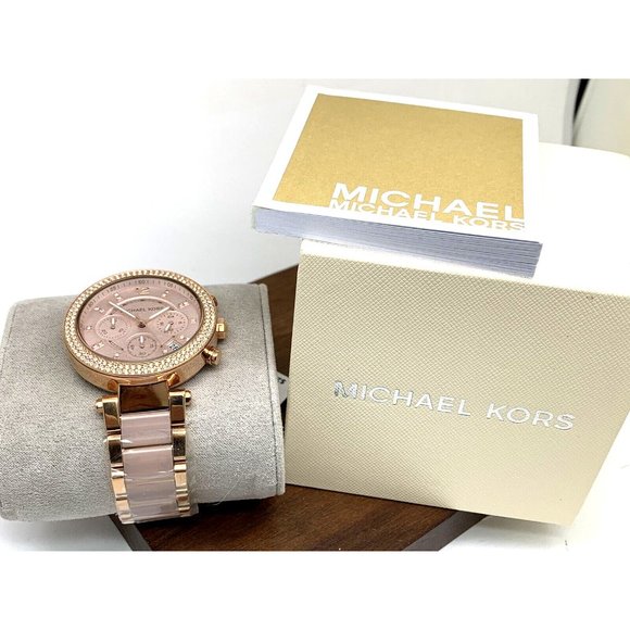 Michael Kors Womens Watch MK5896 Quartz Chronograph 39mm Rose Gold Steel Plastic - Picture 3 of 15